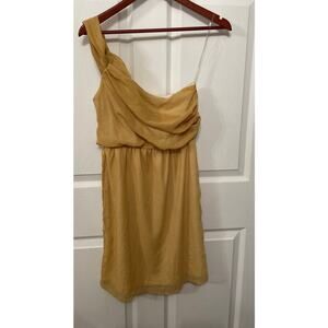 Judith March One Shoulder Chiffon Yellow Dress, Small